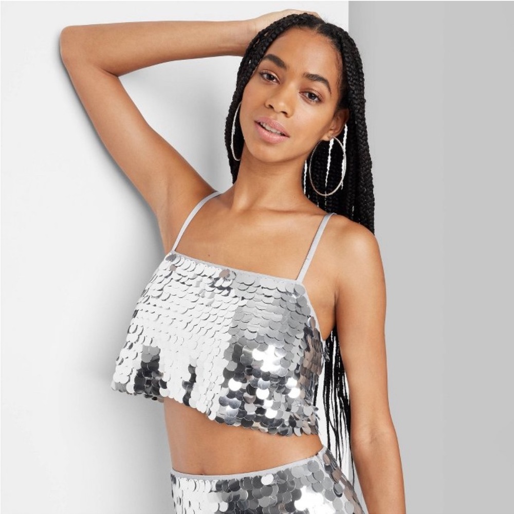 Silver sequin crop top